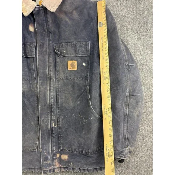 Carhartt Jacket Mens L Dark Navy Duck Quilt Lined Corduroy Collar C03 DNY